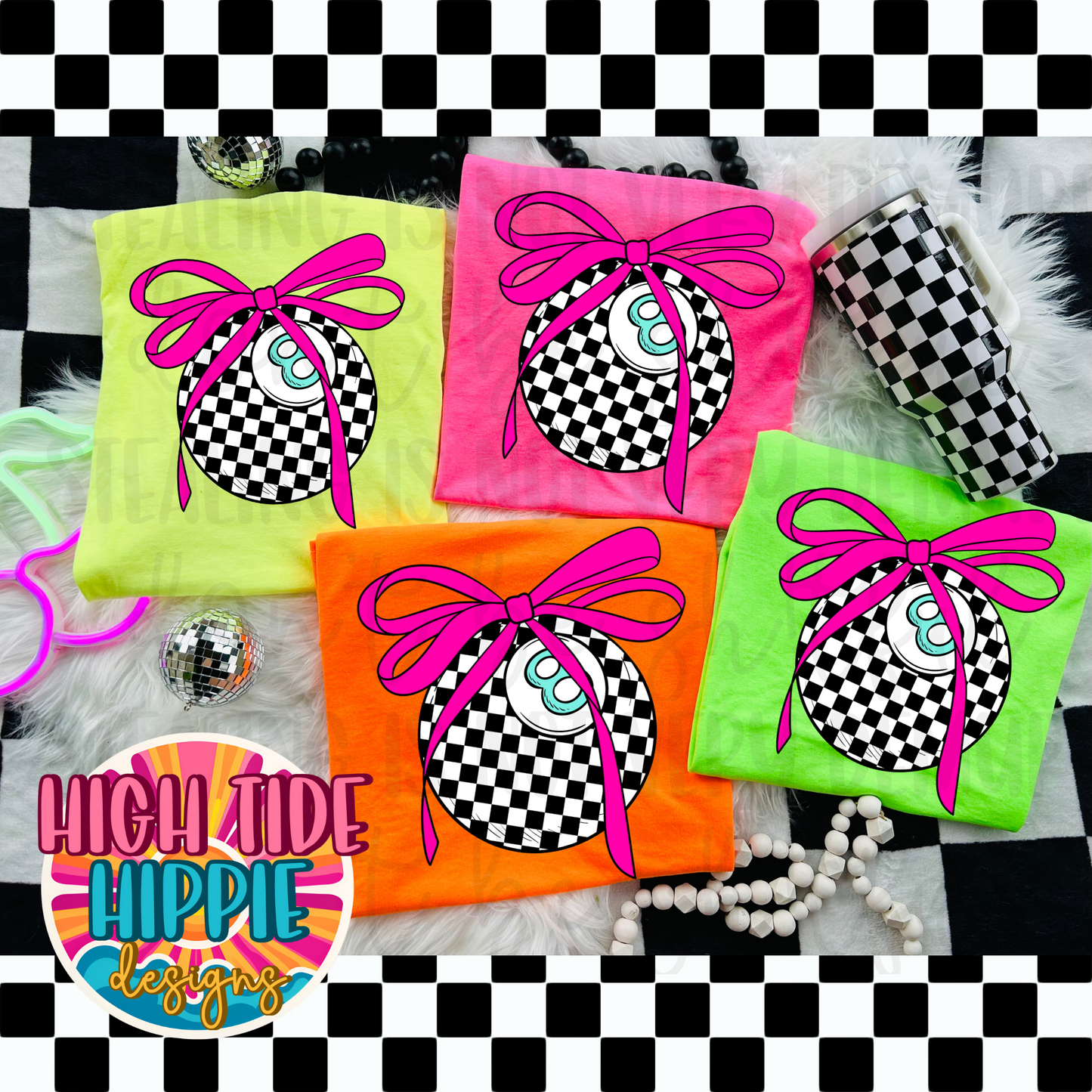 Checkered 8 Ball with Bow PNG DIGITAL DOWNLOAD