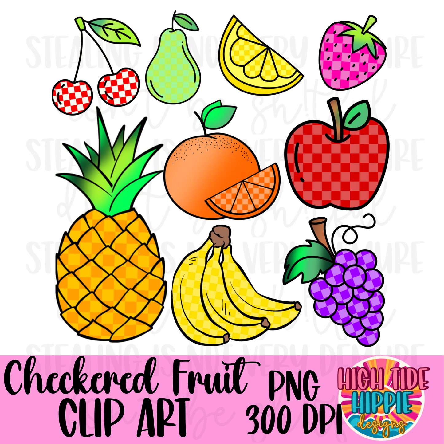 Checkered Print Fruit Clip Art Bundle