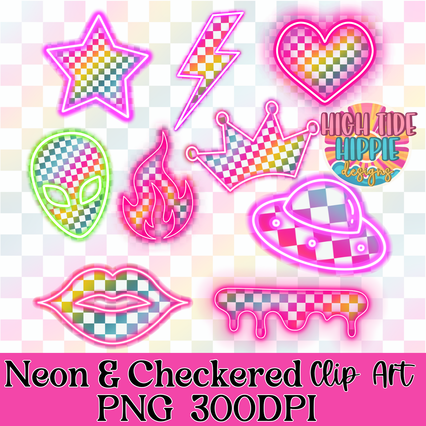 Neon & Checkered Clip Art Bundle