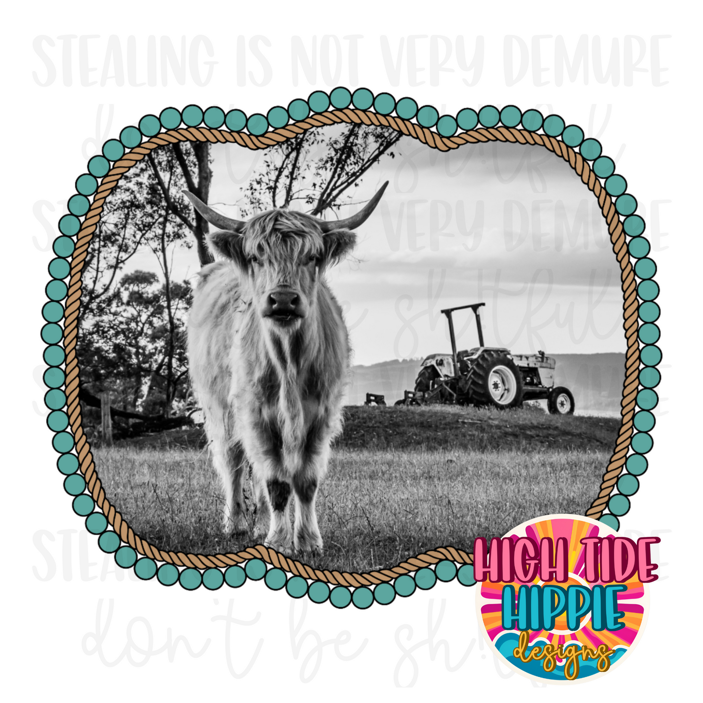 Black & White Highland Cow PNG DIGITAL DOWNLOAD