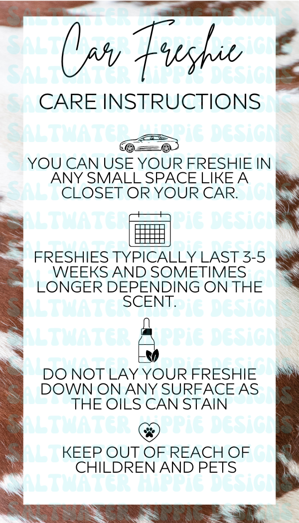 Car Freshie Care Card COW HIDE