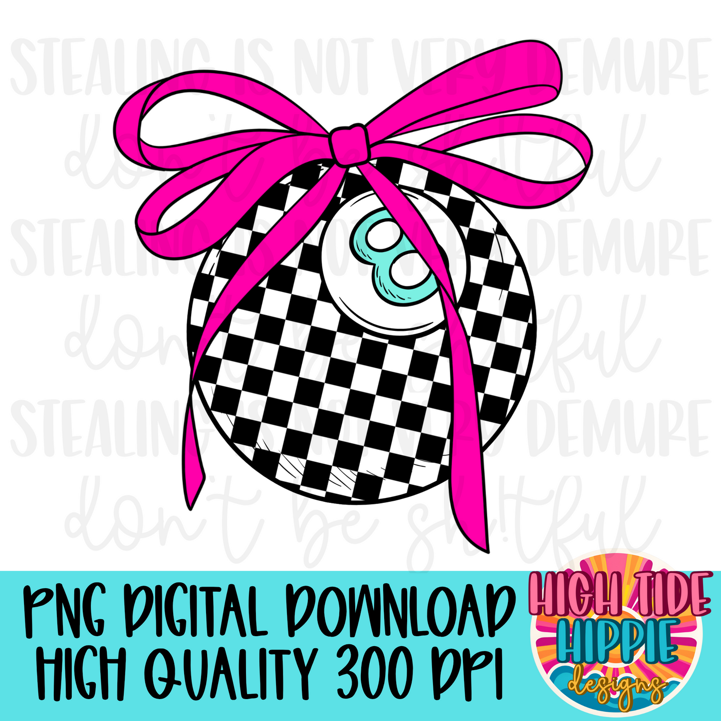 Checkered 8 Ball with Bow PNG DIGITAL DOWNLOAD