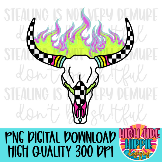 Neon Flame Bull Skull PNG DIGITAL DOWNLOAD