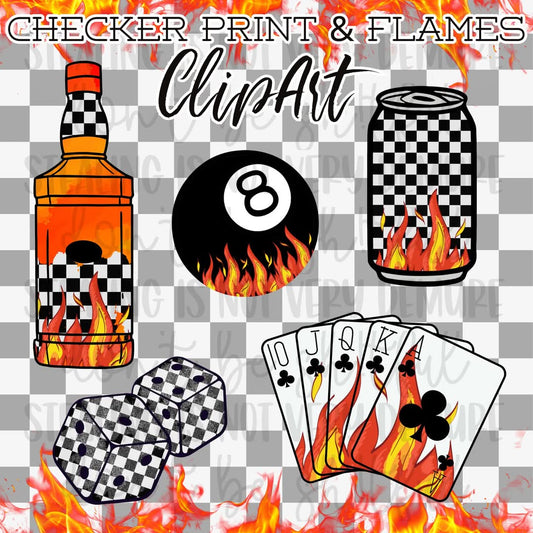Checker Print & Flames Clip Art Bundle