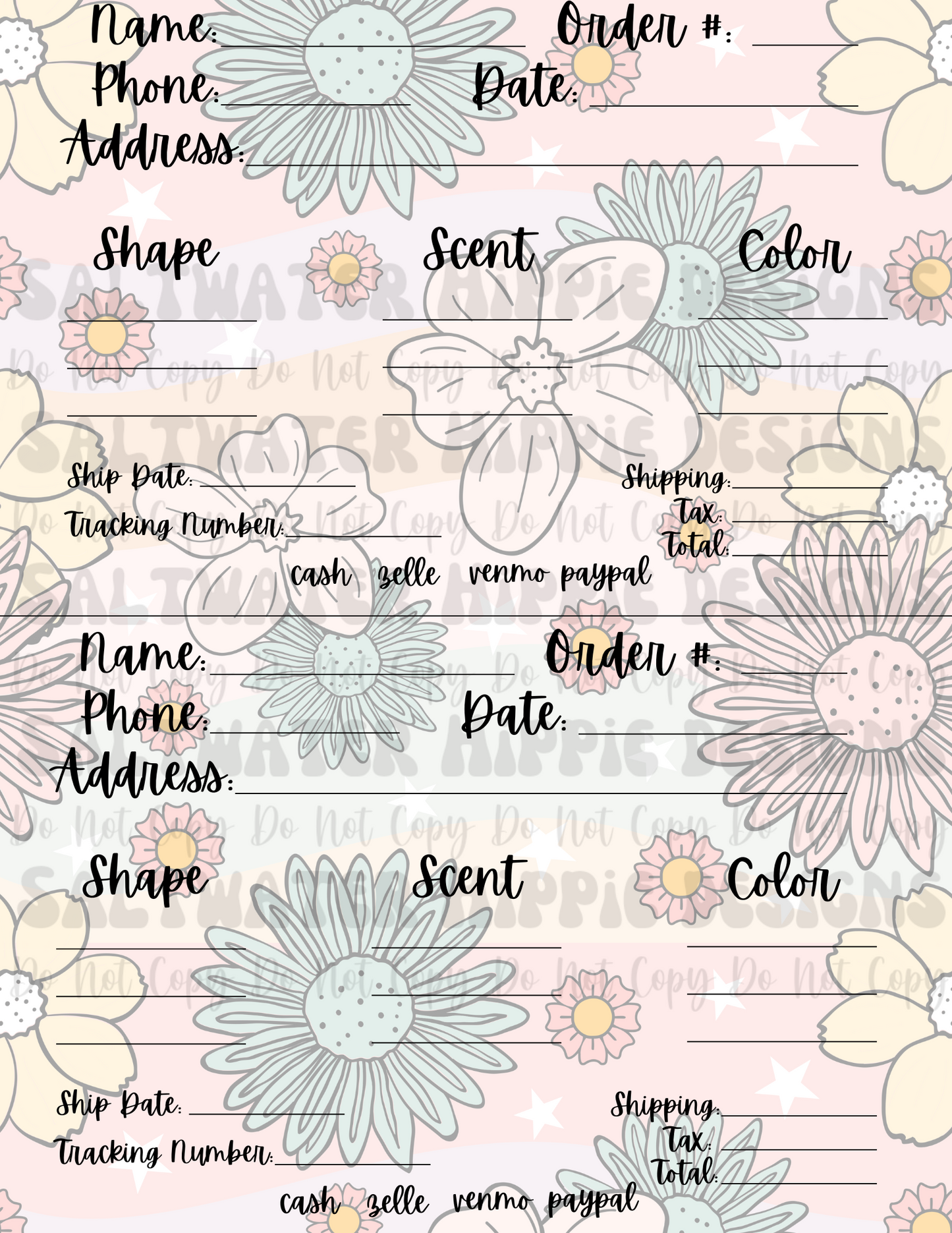 Floral MULTI PERSON freshie order forms